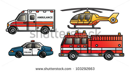 Four Illustrations Depicting Various Emergency Vehicles  Eps 10 Vector