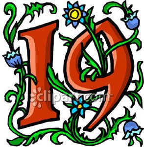 Number 19 With Blue Flowers   Royalty Free Clipart Picture