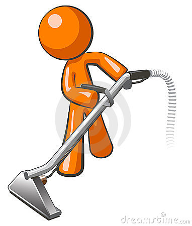 Orange Man With Steam Cleaner Carpet Wand Extracting Floor