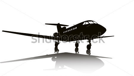 Private Jet Plane Silhouette With Reflection  Separate Layers