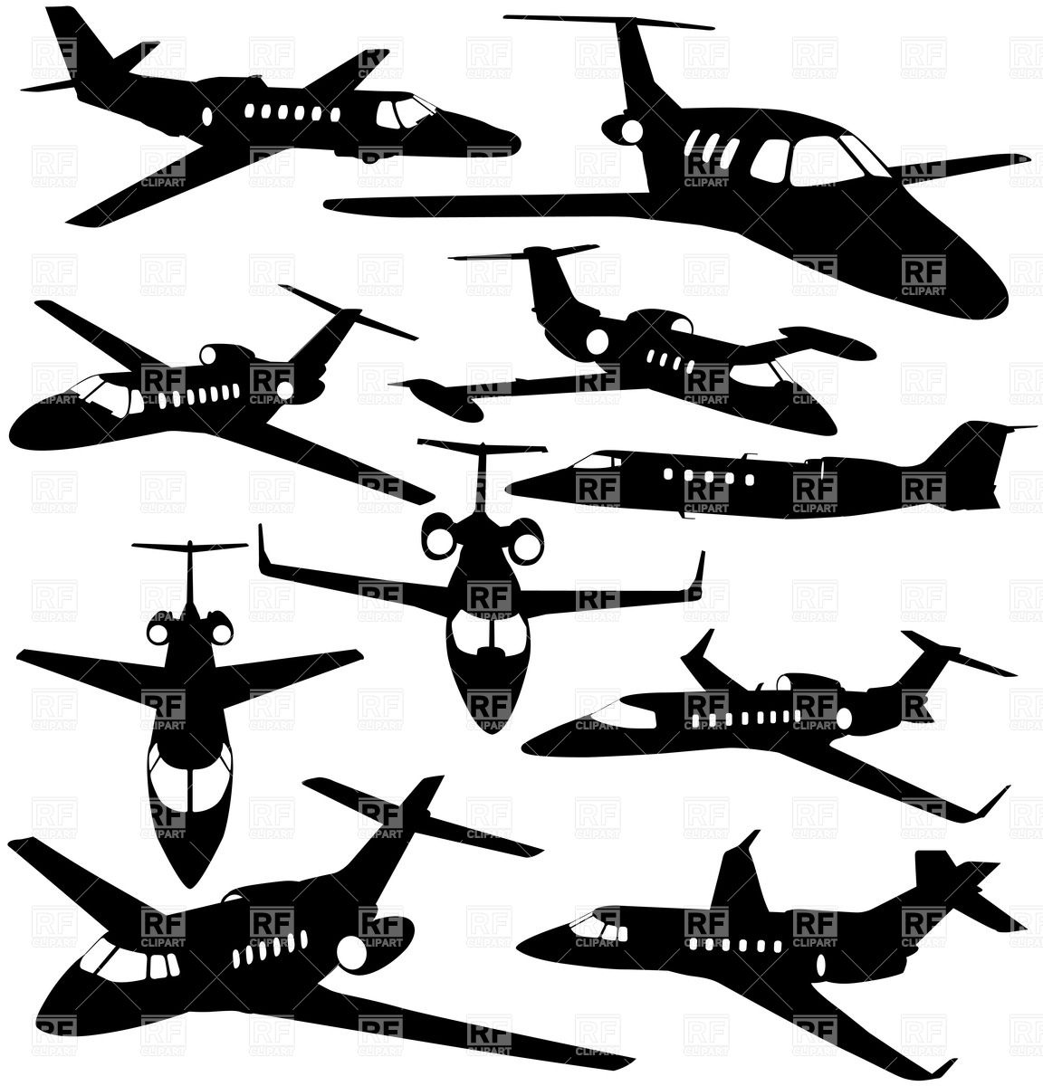 Silhouettes Of Private Jet   Contours Of Airplanes Download Royalty