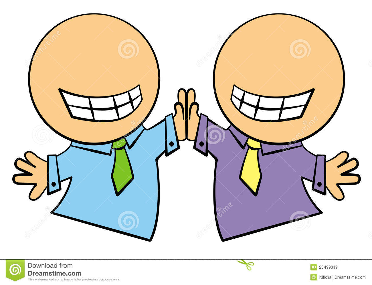 Two Cartoon Business Characters Giving Each Others High Fives 