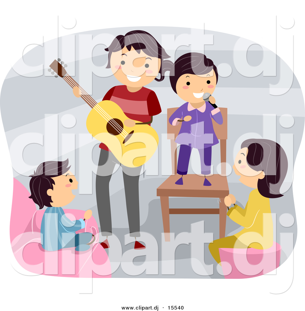 Vector Clipart Of A Happy Cartoon Father Playing A Guitar Around