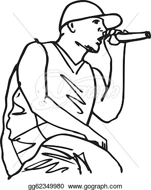 Vector Clipart   Sketch Of Hip Hop Singer Singing Into A Microphone
