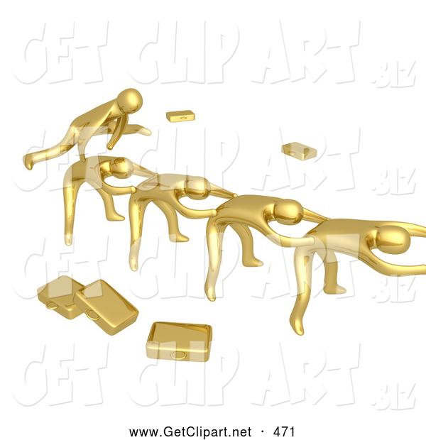3d Clip Art Of A Group Of Gold Businessmen Playing Leapfrog With Their