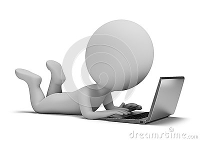 3d Small Person Lies And Playing On A Laptop  3d Image  White