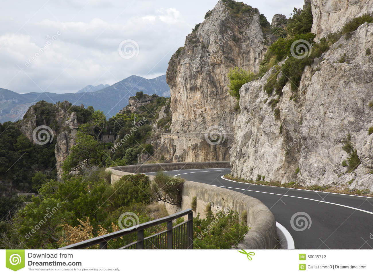 Amalfi Coast Road With Mountains On The Background