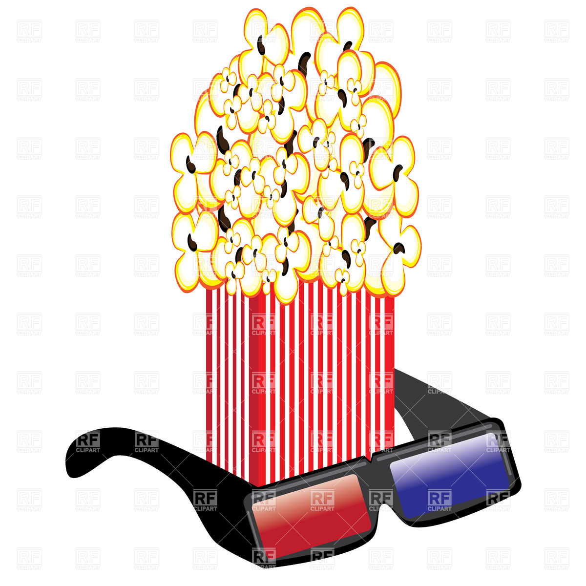 Cartoon Popcorn Box Popcorn And 3d Glasses