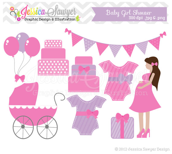 Clearance   Baby Shower Clip Art Baby Girl Clipart For Cards    