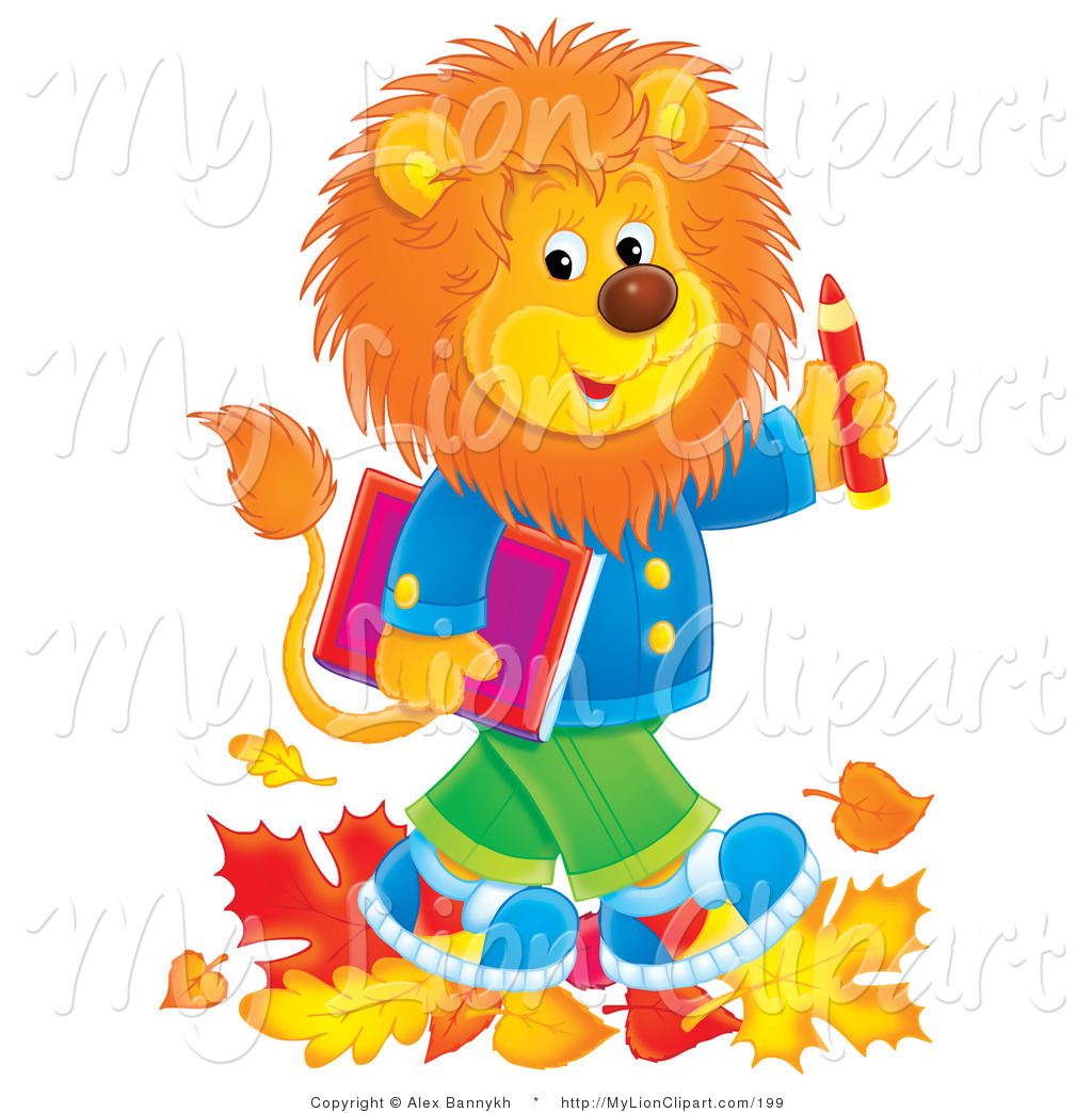 Clipart Of A Young Male Lion Wearing Clothes And Walking On Two Legs    