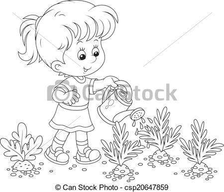 Clipart Vector Of Girl Watering Carrots   Little Girl Watering    