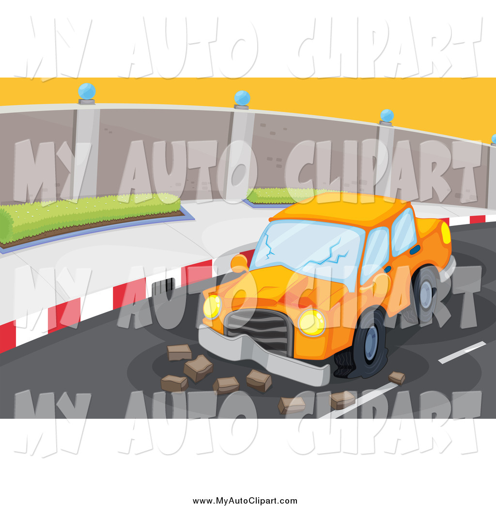 Larger Preview  Clip Art Of A Orange Car Smashed On A Road By Colematt