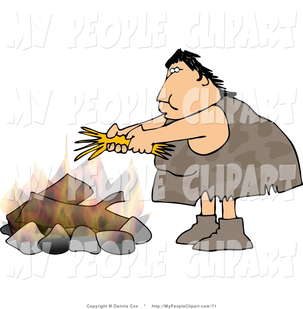 Larger Preview  Clip Art Of A White Female Caveman Starting A Campfire