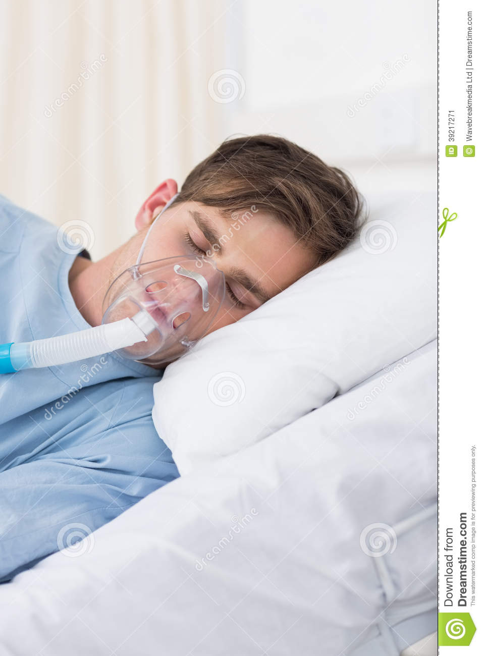 Patient Wearing Oxygen Mask In Hospital Stock Photo   Image  39217271