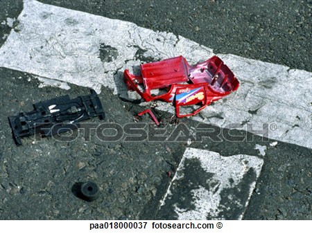Picture Of Toy Car Smashed In Road  Paa018000037   Search Stock