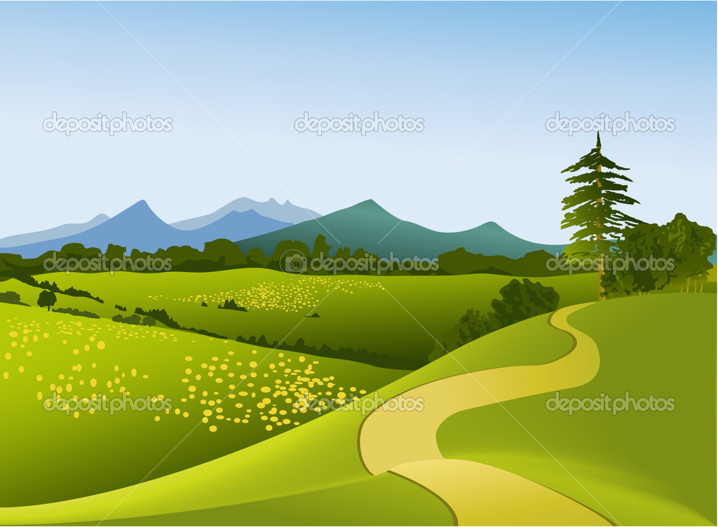 Rural Landscape With Mountains   Stock Vector   Agnieszka  9475047