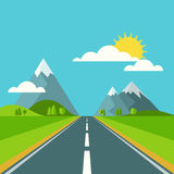 Vector Summer Or Spring Landscape Background  Road In Green Vall