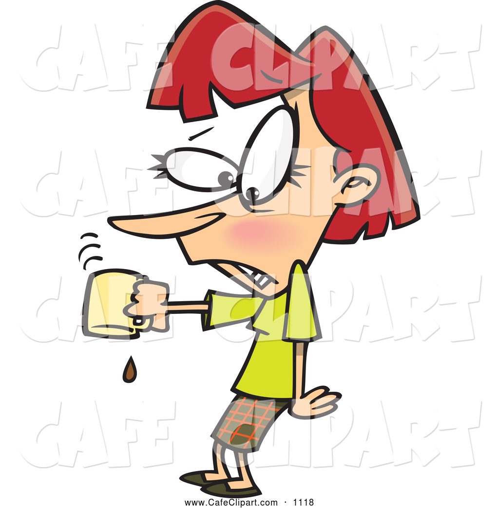 Art Of A Worried Cartoon Businesswoman Pouring The Last Drop Of Coffee