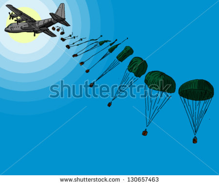 Cargo Plane Dropping Crates With Parpachutes Stock Vector Illustration
