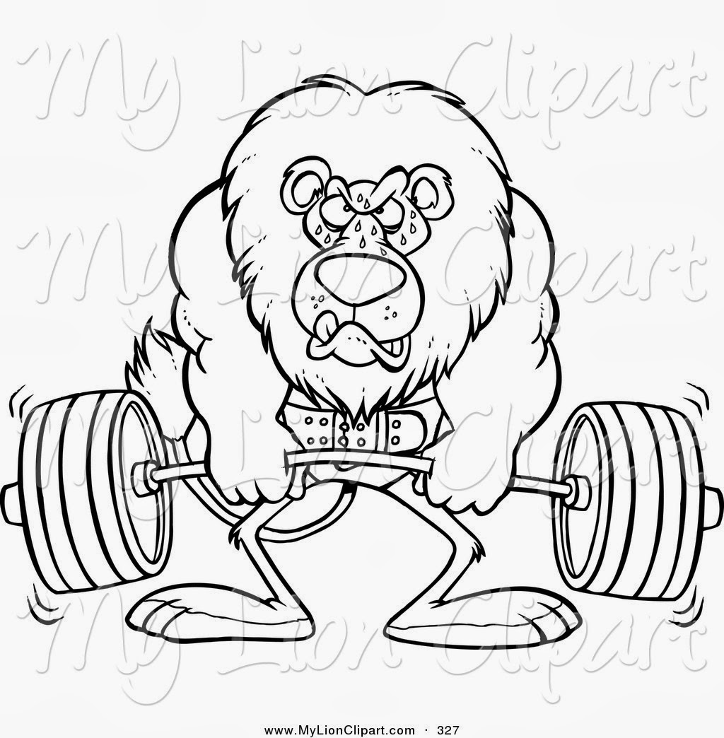 Clipart Of A Cartoon Black And White Outline Design Of A Gym Trainer