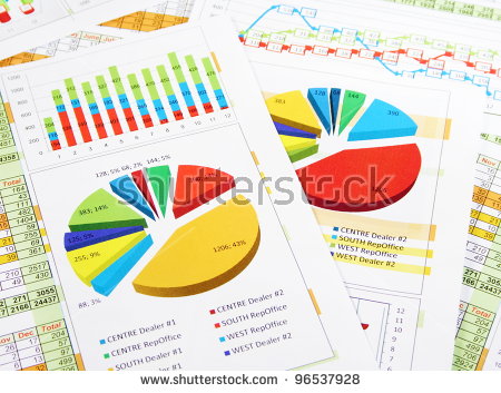 Colorful Sales Report In Statistics Graphs And Charts Stock Photo