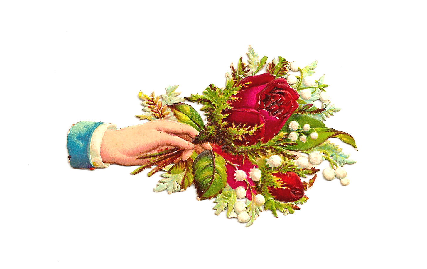 Flower Clip Art  Victorian Die Cut Of Hand Whimsy Red Rose Bouquet