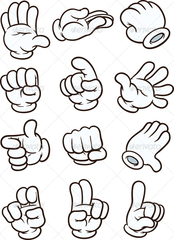 Gloved Cartoon Hands  Vector Clip Art Illustration  Each On A Separate