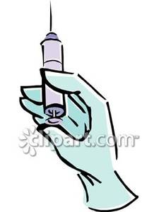 Gloved Hand Holding A Syringe   Royalty Free Clipart Picture