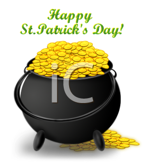 Happy St Patrick S Day Pot Of Gold   Royalty Free Clipart Picture