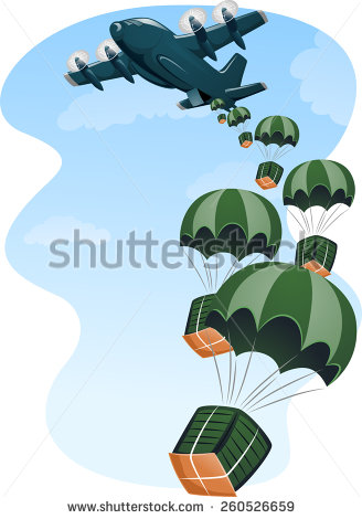 Illustration Of A Cargo Plane Air Dropping Supplies   Stock Vector