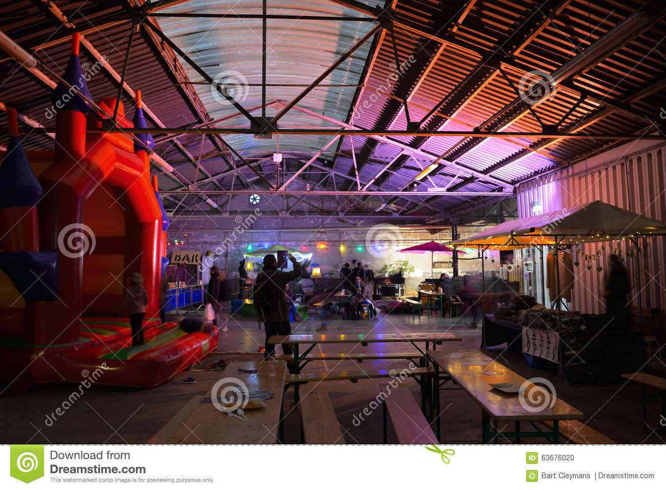 Interior Food Stands And Concert Space And A Jumpimg Castle For Kids