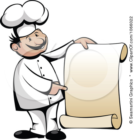 Menu Clipart 1066022 Clipart Chef Holding A Scroll Menu Royalty Free