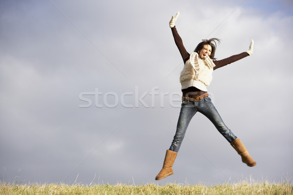 Person Jumping In The Air Young Woman Jumping In Air