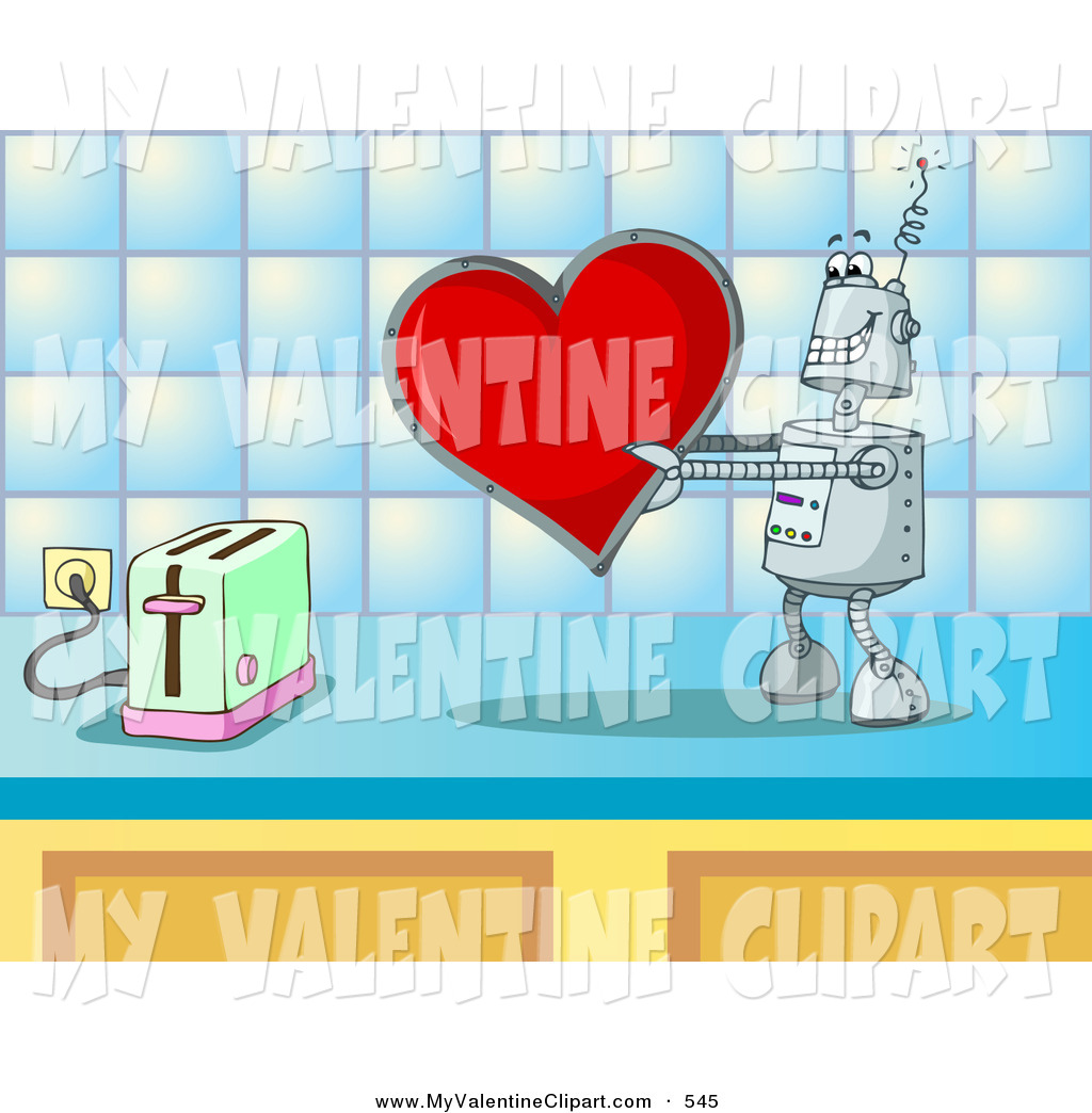 Valentine S Clipart Of A Silly Metallic Robot In Love Holding A Red