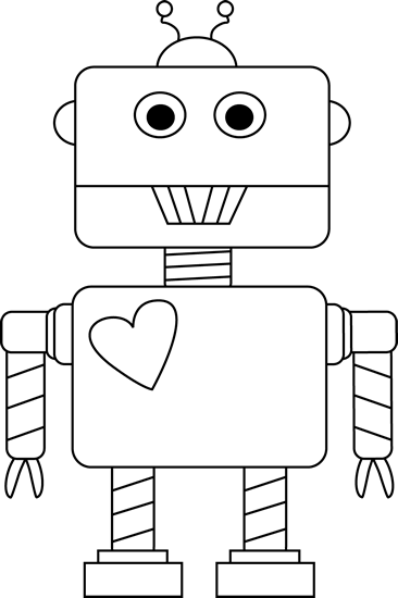 Valentine S Day Robot Clip Art   Black And White Valentine S Day Robot