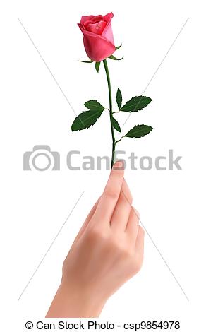 Vector Of Hand Holding Red Rose Vector Csp9854978   Search Clip Art