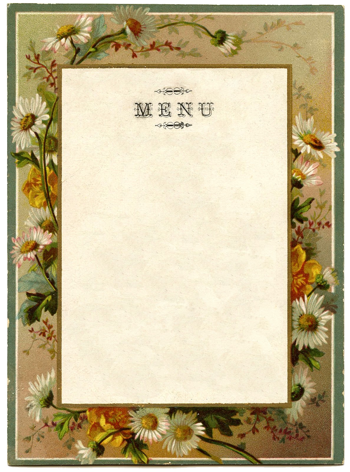 Vintage French Menu   Daisy Frame   The Graphics Fairy
