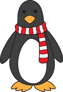 Winter Penguin Clipart Black And White Penguin Wearing A Striped Scarf    