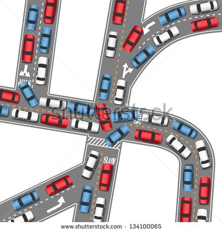 Cars In Bumper To Bumper Traffic Jam In Busy Drive Time On Busy Roads