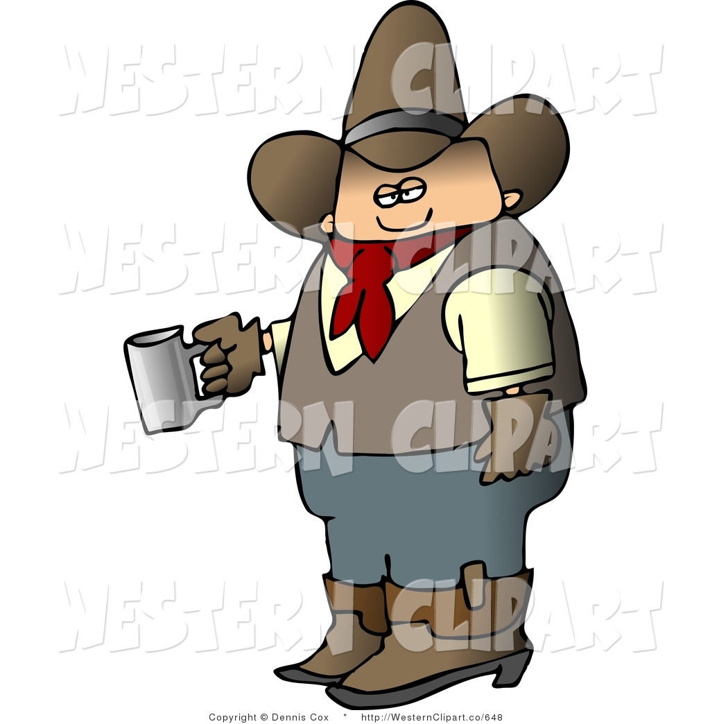 Clip Art Of A Morning Cowboy Holding A Coffee Mug Of Fresh Hot Coffee    