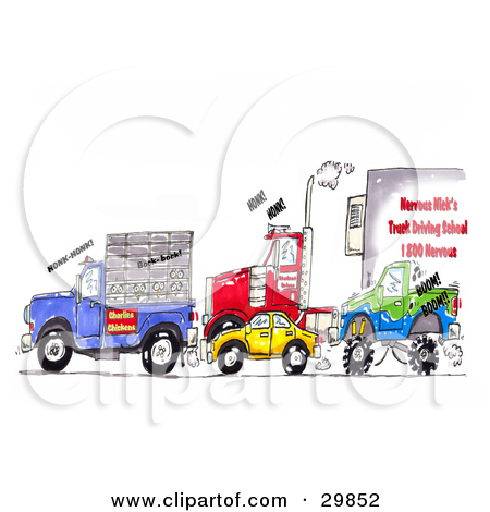 Clipart Illustration Of A Traffic Jam Of Animal Transport Trucks Big