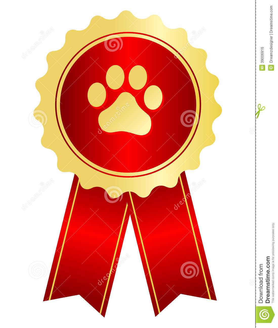 Dog Competition Winner Gold Award Ribbon   Stamp Seal With Red Ribbon