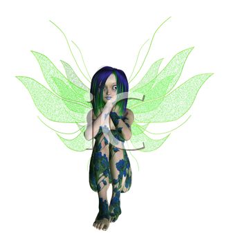 Fairy Sitting Down With Green Wings Blue And Green Hair And Tattoos