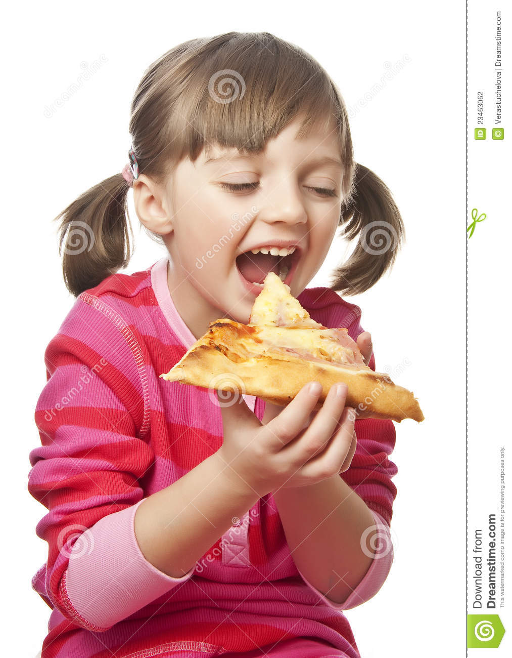 Happy Little Girl Eating Pizza Stock Photography   Image  23463062