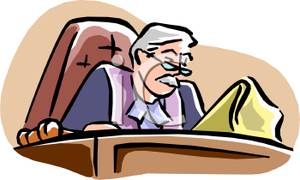 Judge Reading A Report On The Bench   Royalty Free Clipart Picture