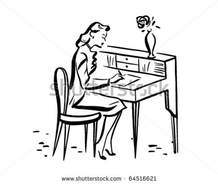 Lady Writing At Desk   Retro Clipart Illustration   Stock Vector