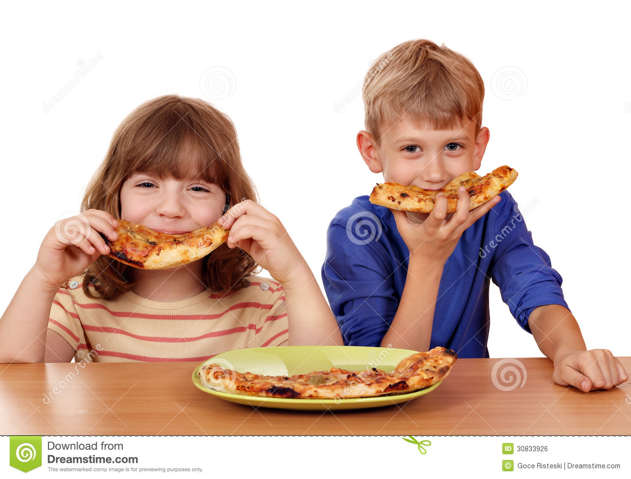 Little Girl And Boy Eat Pizza Royalty Free Stock Image   Image