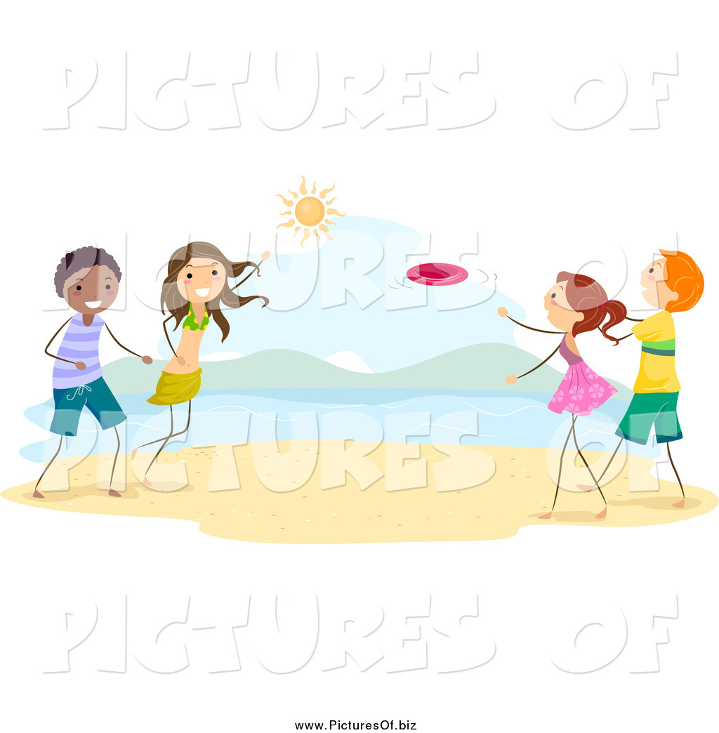 Vector Clipart Of Stick Children Playing Frisbee On The Beach