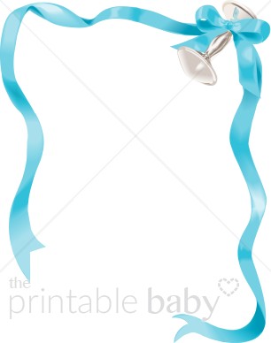 Blue Ribbon And Silver Rattle   Baby Shower Borders