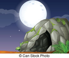 Cave   Illustration Of Cave And Full Moon